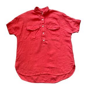 J.CREW Women's Baird McNutt Linen Sz 2 Pink Coral Short Sleeve Buttons Beach